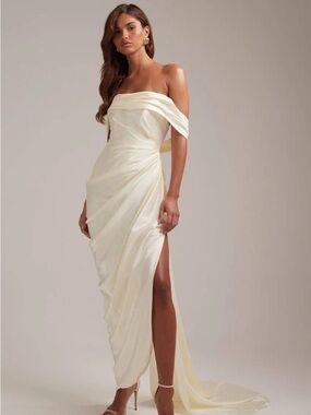 ASOS Ivory One-Shoulder Draped Evening Gown